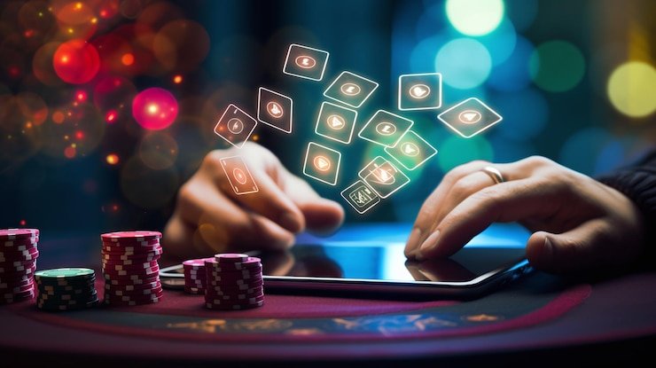Antarmuka aplikasi mobile texas pokercc menampilkan meja dealer langsung dan menu navigasi